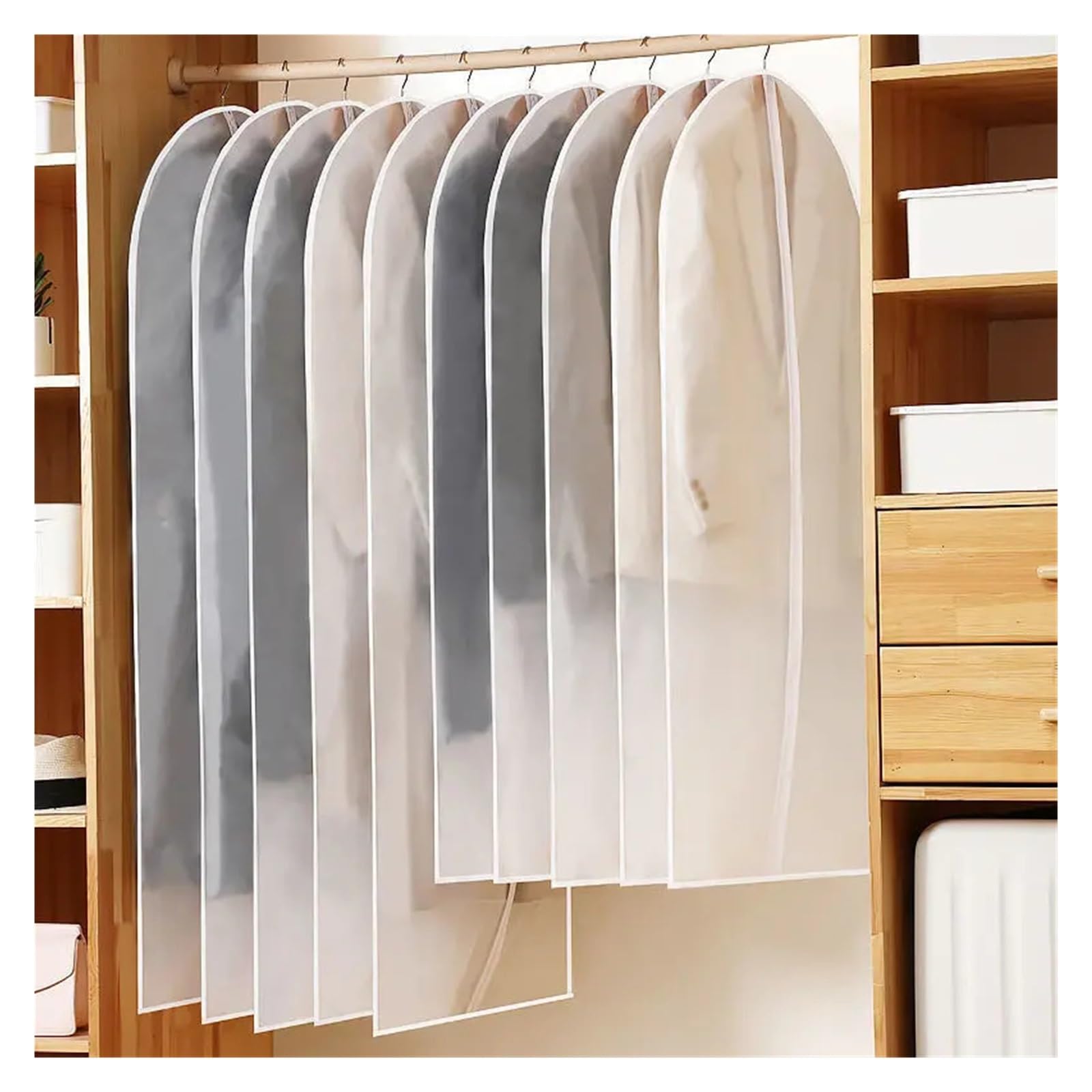 fundas para ropa Clothes Hanging Dust Cover Suit Coat Bags Waterproof Dustproof Protector Organizer 1/3/5pcs Wardrobe Storage Bag(5 Pcs,60x140cm)