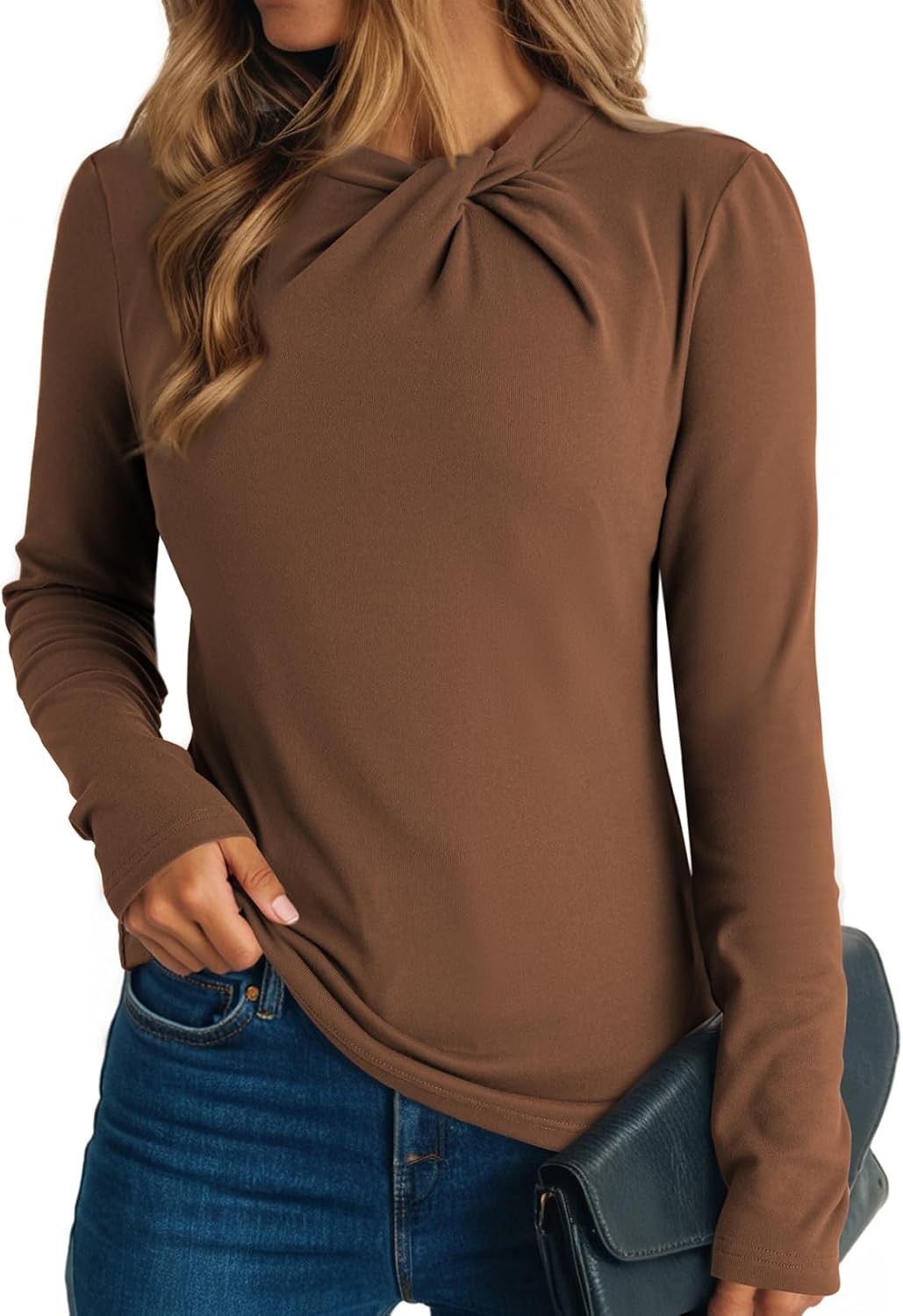 Dokotoo Womens Tops Business Casual Outfits Long Sleeve Shirts Mock Neck Twist Knot Slim Fit Soft Stretch Tees Blouses Dokotoo Womens Tops Business Casual Outfits Long Sleeve Shirts Mock Neck Twist Knot Slim Fit Soft Stretch Tees Blouses