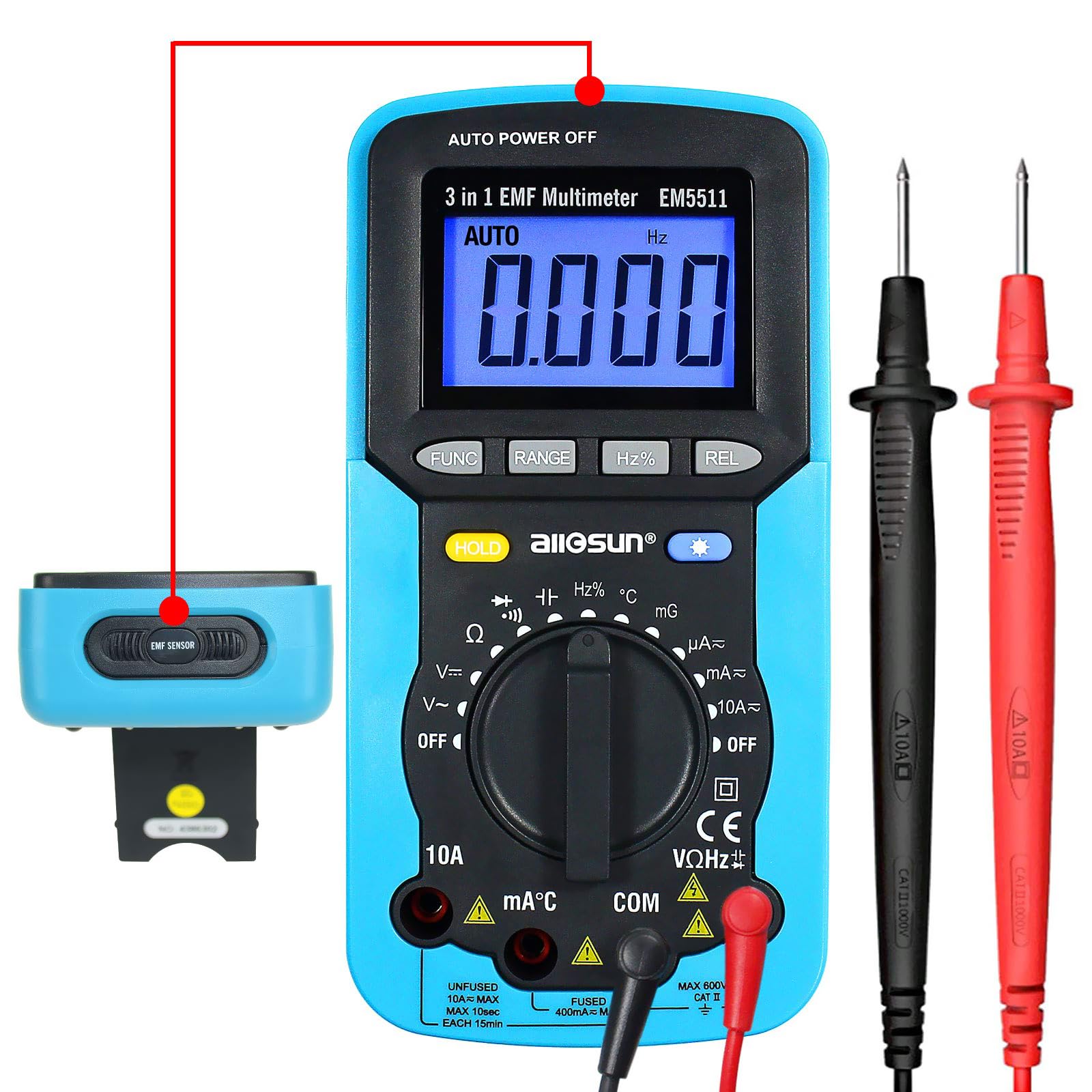ALLOSUN EM5511 3 in 1 EMF Digital Multimeter Antorange