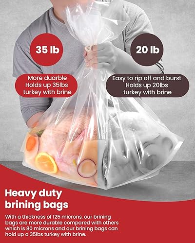 Miniatura 4 de Bolsas de salmuera para pavo, 26 x 22 pulgadas, paquete de 2, soporta hasta 35 libras, sin BPA, bolsas de salmuera gruesas con 2 cuerdas de algodón
