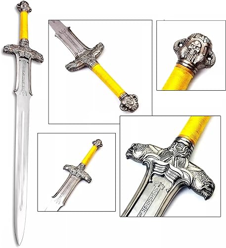 Miniatura 2 de Conan - Espada bárbara, hoja de acero al carbono Conan con envoltura de yute en mango de madera, espada atlante bárbara con funda de cuero, espada