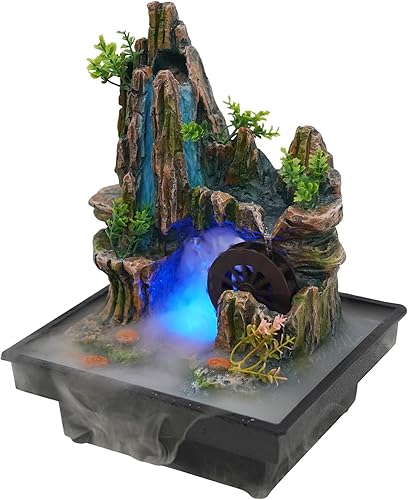 Vista 130 de Indoor Waterfall Fountain Tabletop Fountains with LED Lights,with Rolling Ball Atomizer,Lighted Illuminated Waterfall Indoor Small Rockery Desktop