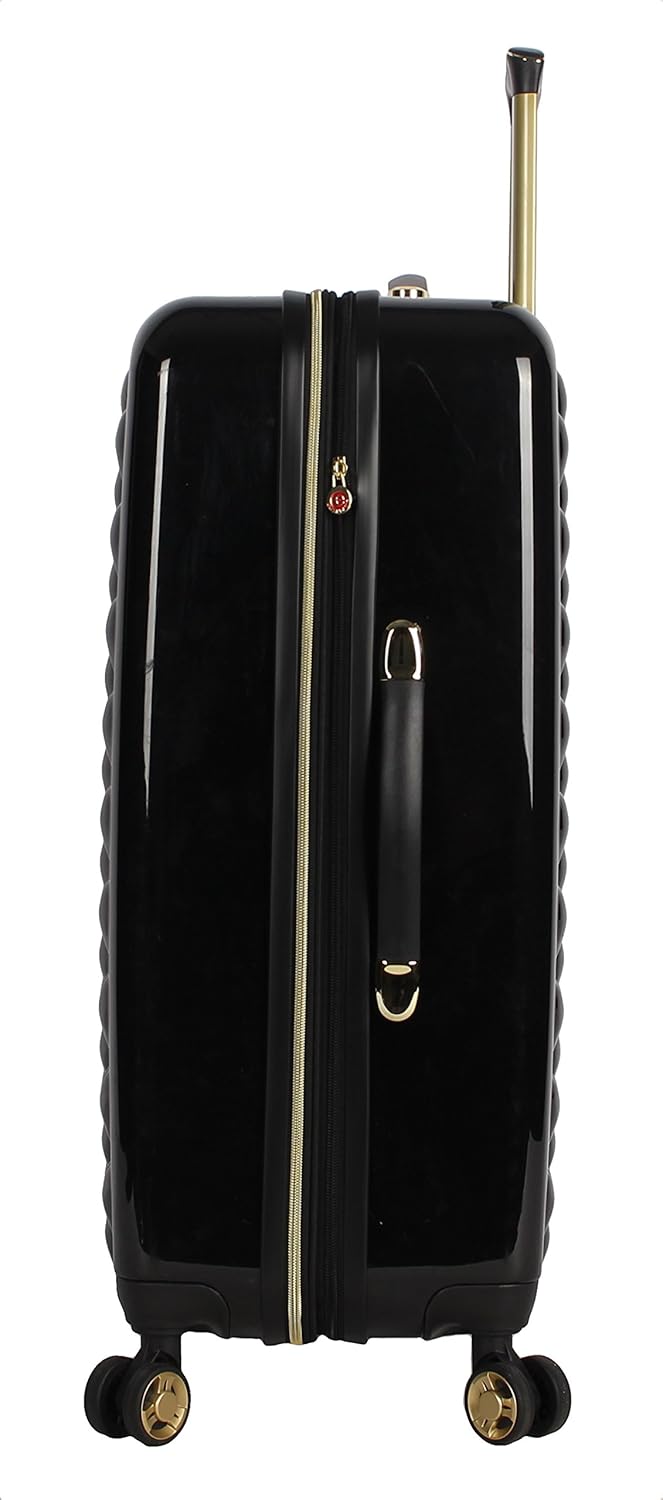 Betsey Johnson 26 Inch Checked Luggage Collection - Expandable Scratch Resistant (ABS + PC) Hardside Suitcase - Designer Lightweight Bag with 8-Rolling Spinner Wheels (Heart to Heart Black) - Image 4