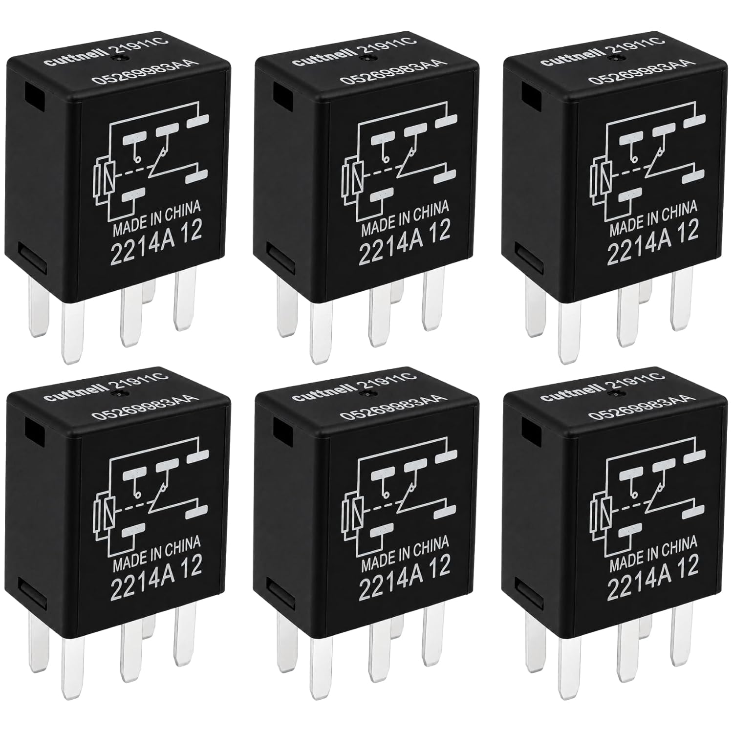 6-Pack 21911C 05269988AA Relay 10A 5-Pin 12V Automotive Relay Replacement Compatible with Chrysler Dodge Jeep Plymouth, for Wiper, Horn, AC, Starter Circuits