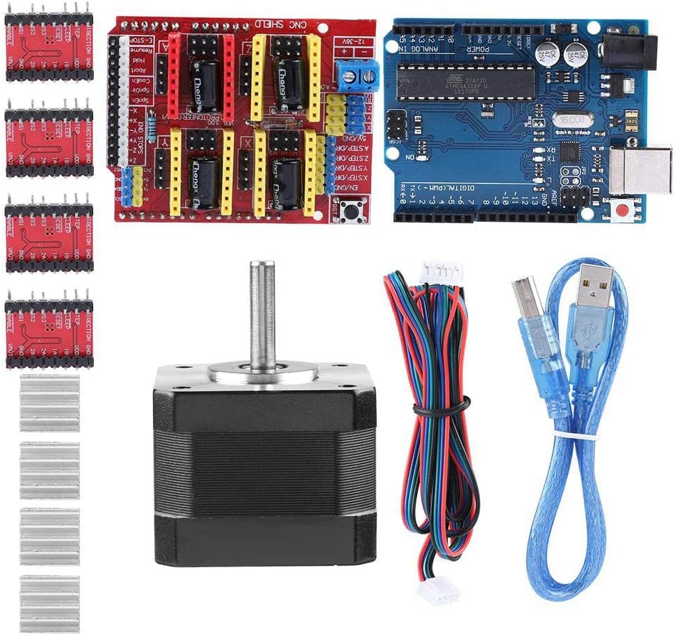 Tangxi3D Printer CNC Kit with CNC Shield V3.0+A4988 Stepper Motor Driver+UNO R3 Board+Heatsink+Nema 17 Stepper Motor+USB Cable,CNC Kit for Kuman UNO R3 Arduino GRBL