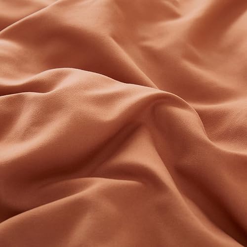 Miniatura 7 de Juego de edredón naranja quemado, juego de edredón bohemio tamaño matrimonial con pompones, 1 edredón ligero y 2 fundas de almohada