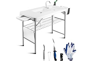 SULIVES Folding Fish Cleaning Table with Double Sink