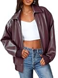 Women's Oversized Faux Leather Jacket Fall Winter Zip Up Motorcycle Coats Fashion Outfits Clothes 2025