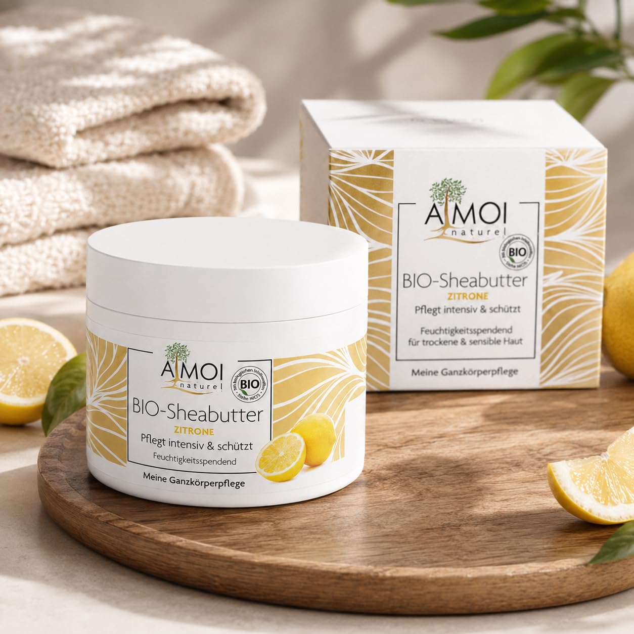 Bio-Sheabutter Zitrone Körperbutter für trockene Haut | Intensive Ganzkörperpflege, Sensible Haut, Natürliche Pflanzenöle, Feuchtigkeitsspendend