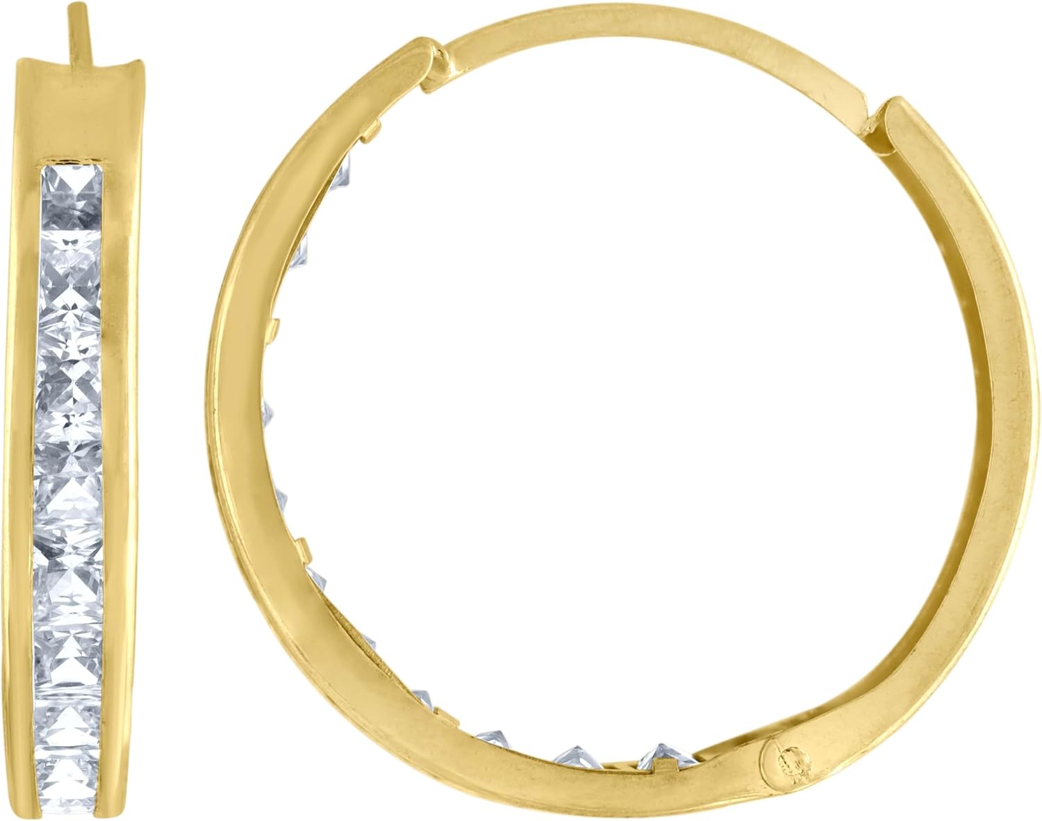 10kt Yellow Gold Womens Princess-Cut Cubic Zirconia Huggie Hoop Earrings