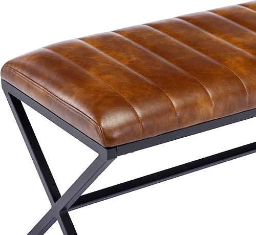 Miniatura 11 de DUHOME Banco de entrada moderno tapizado de piel sintética, banco de tocador con patas en X de metal, banco de dormitorio copetudo para sala de