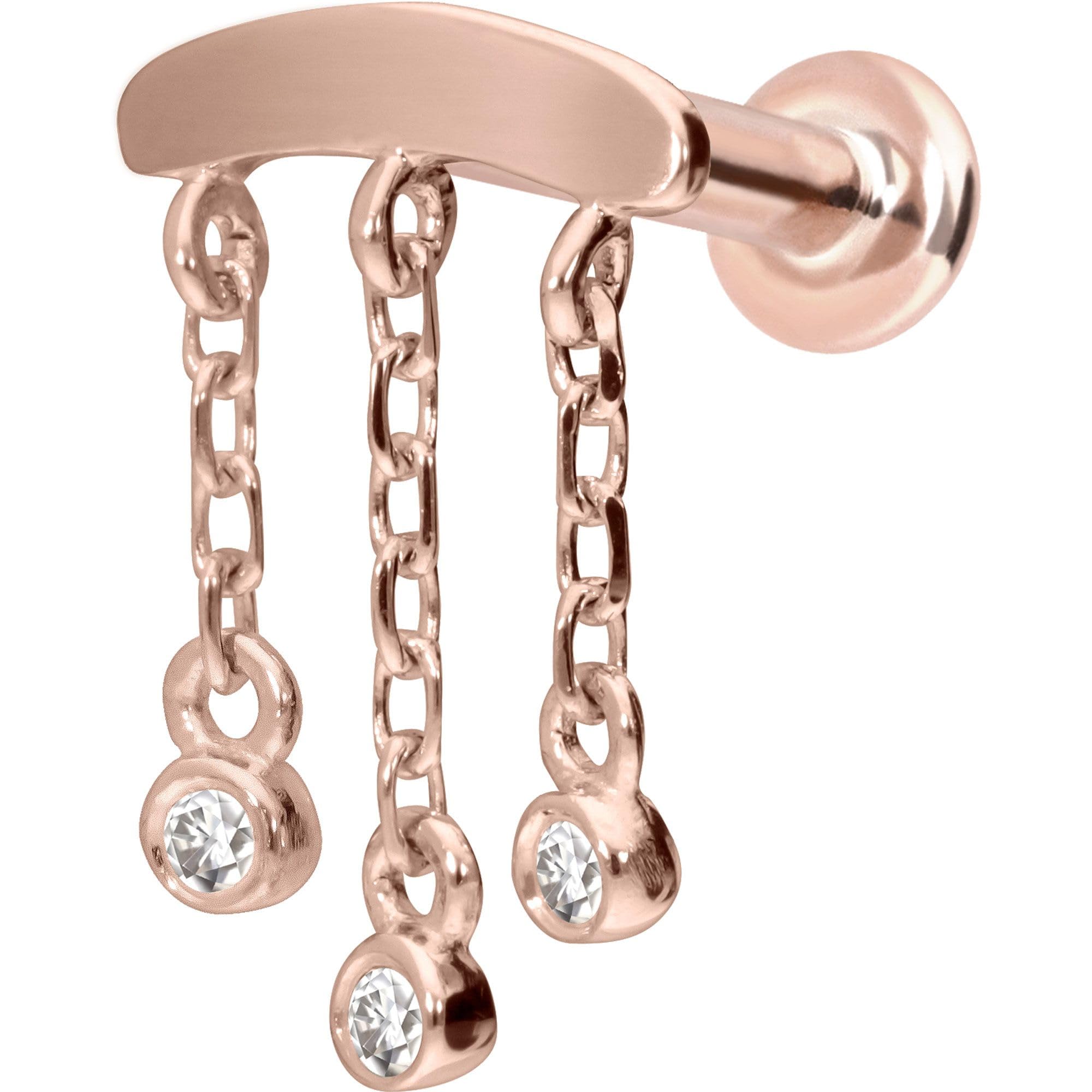 PIERCINGLINE Piercing Stecker 14 Gold Labret mit Innengewinde MOISSANIT-WINDSPIEL 585er Gold - Roségoldfarben, Goldfarben, Silberfarben