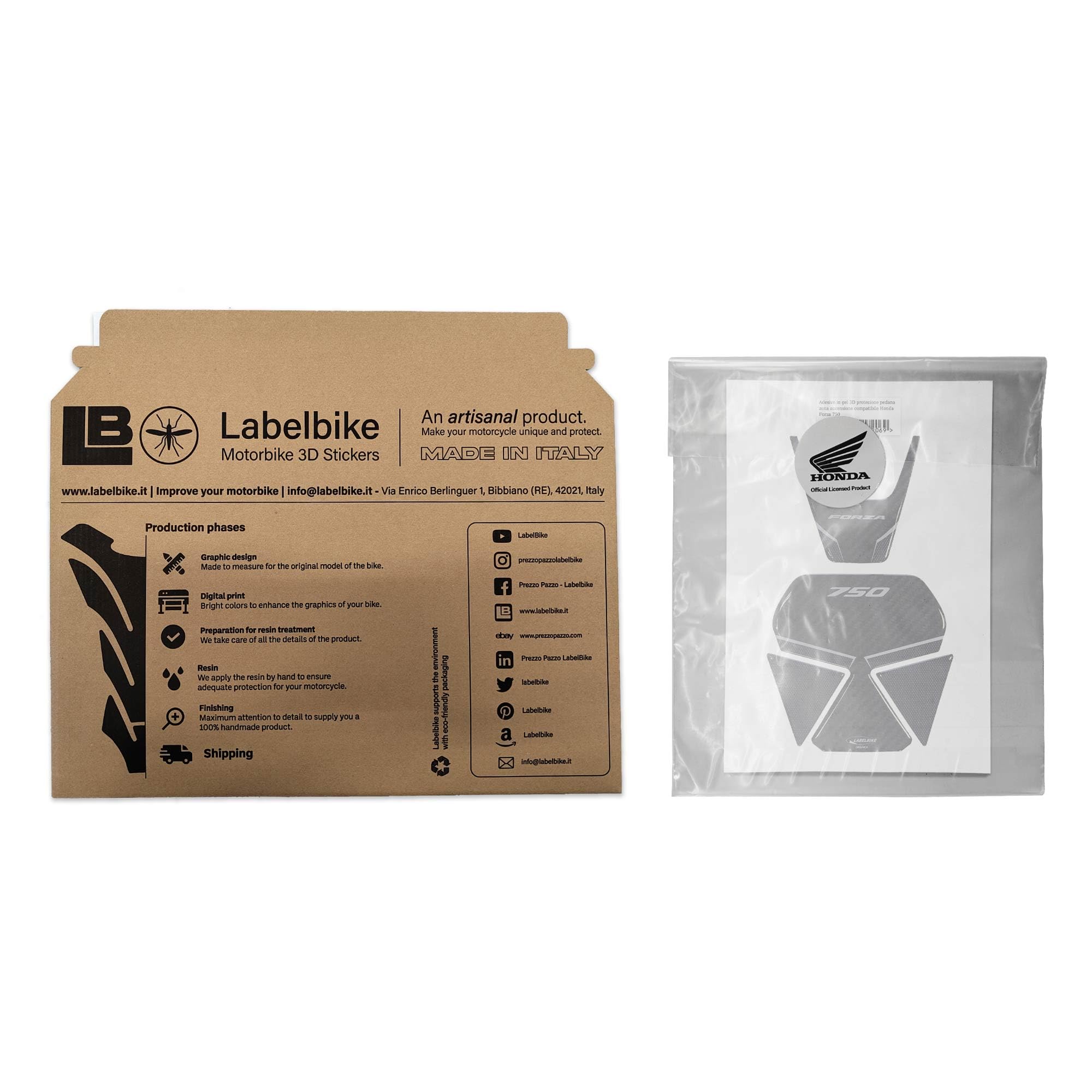 labelbike - Adesivi 3D Moto Pedana e Zona Accensione Decorazioni e Protezioni con Licenza Ufficiale Honda in Resina compatibili con Honda Forza 750