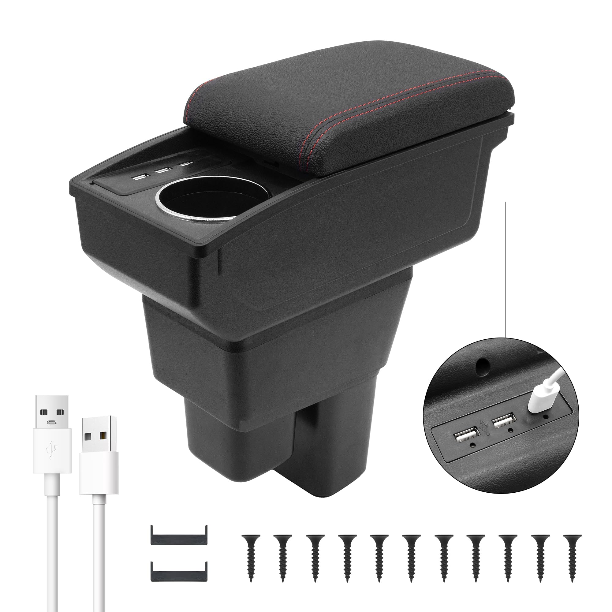 Black ABS Car Armrest Console Storage Box Organizer For Honda Fit Jazz 2009-2013