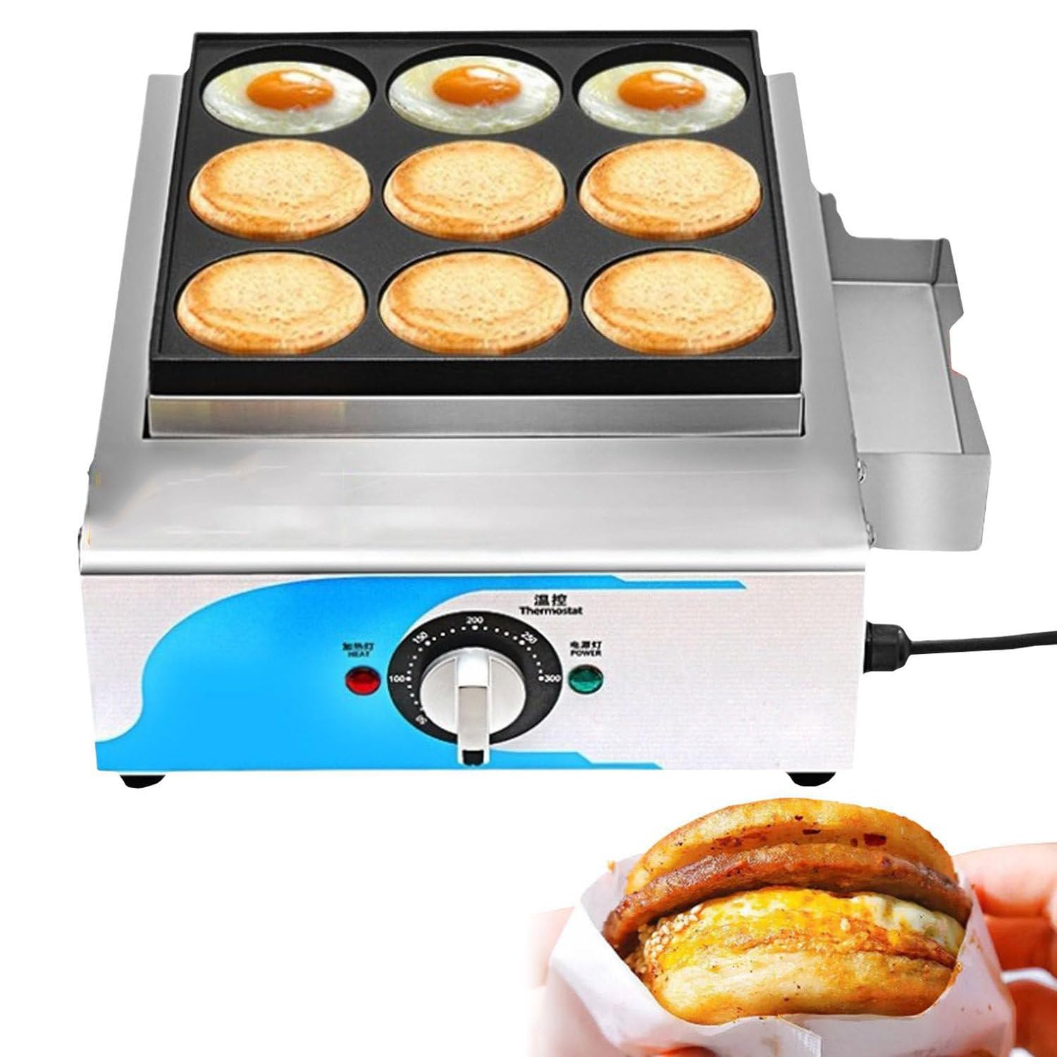 Máquina Eléctrica Comercial De Hamburguesas De Huevo,Máquina De Hamburguesas De Huevo A La Plancha,9/18,Control De Temperatura 50-300 ℃ Calentamiento Rápido,para Cafeterías Panadería,9