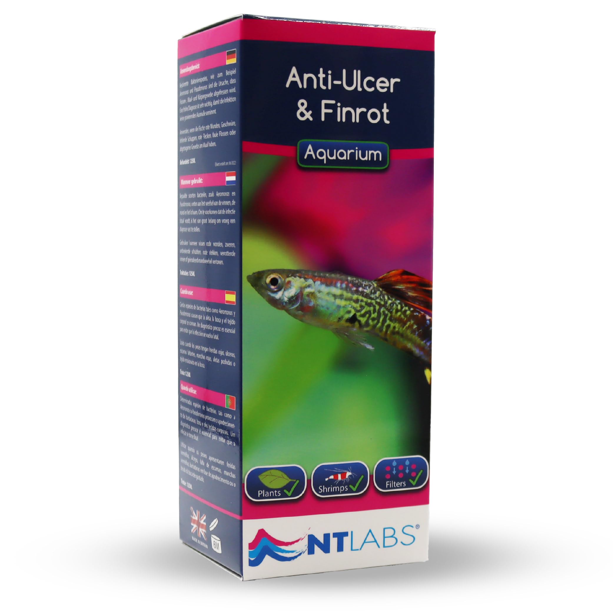 NT Labs Aquarium Anti-Ulcer & Finrot, Bacterial Infection Treatment, Relieves Fish Ulcers, Contains Acriflavine