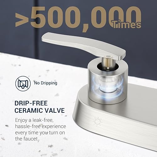 Miniatura 8 de DAYONE DAY-CR2001 - Grifo de cocina con rociador lateral de 2 manijas, níquel cepillado, 8 pulgadas, 4 agujeros, grifo de fregadero de acero