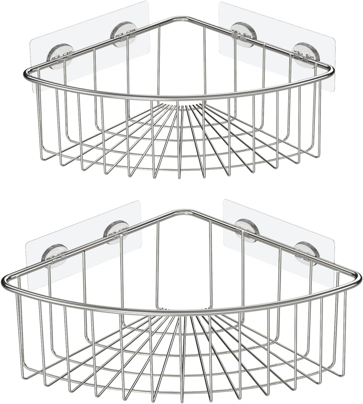 HEETA Corner Shower Caddy Deep Basket, Wall Mounted Bathroom Shelf, Rustproof Storage Organizer Adhesive Shower Caddy Basket for Bathroom, Toilet and Kitchen 2 Pack (Silver)