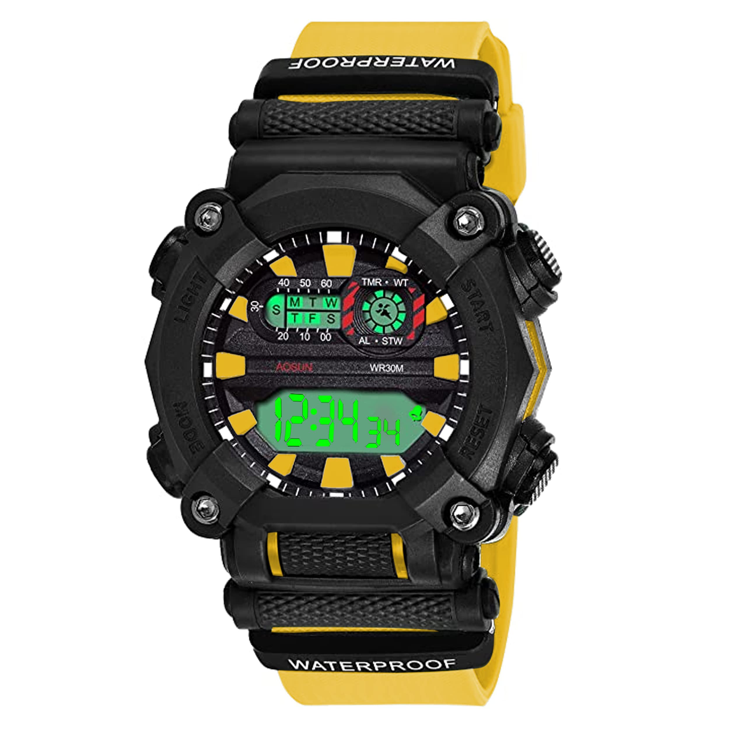Lionmati Waterproof Outdoor Mens Shockproof Digital Automatic Stylish Watch For Boys Digital Multi Function Silicon Strap EL Light Black Dial Sport Watch for Men and Boys Wrist Watch for Man (Yellow) (B0BF175K1D) Amazon Price History, Amazon Price Tracker