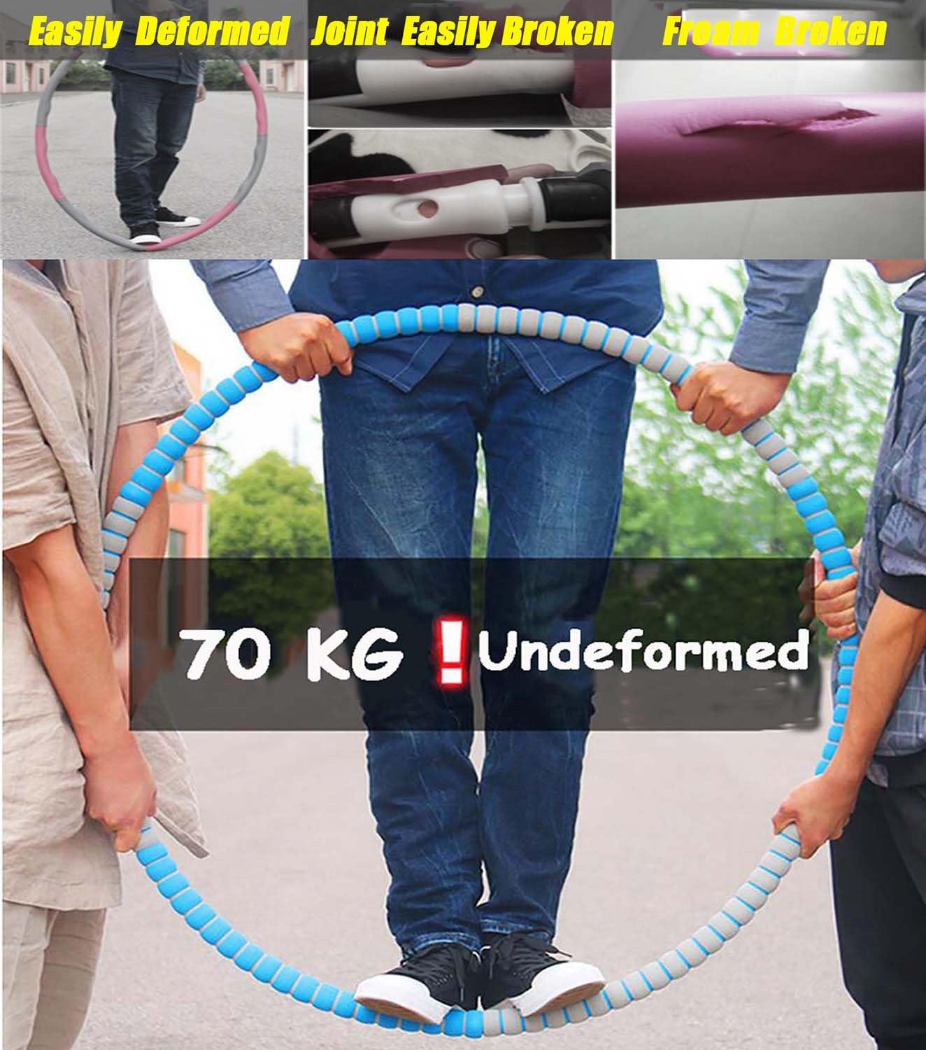 Adult Weighted Fitness Yoga Hula Hoop Adjustable Weight 1-3.5kg Detachable Hula Hoop Travel Wave Durable Galvanized Steel Pipe Waist Slimming Portable Workout Equipment Exercise for Weight Loss