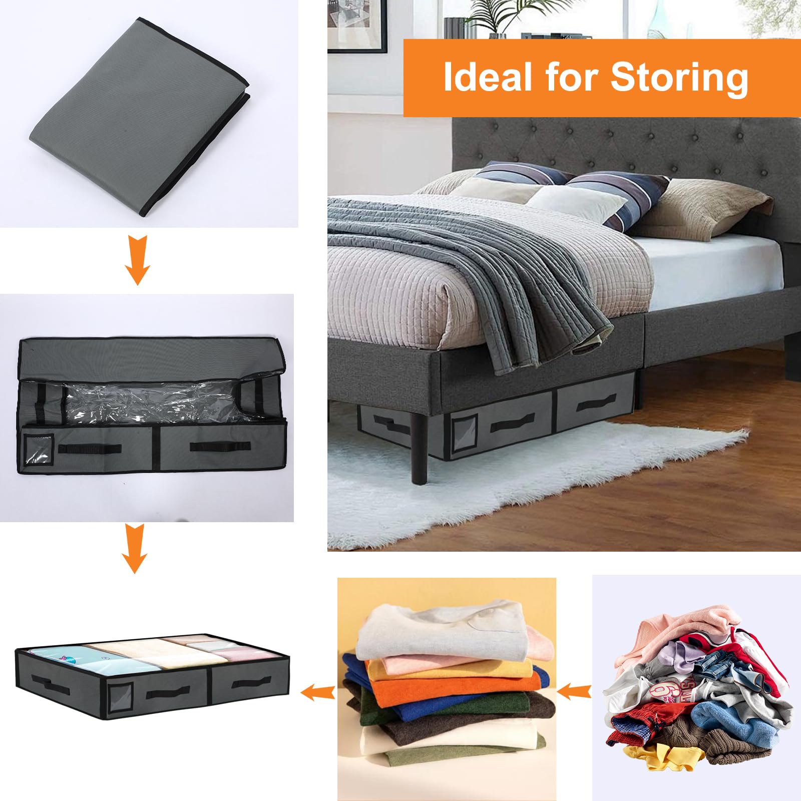 Contenitori Sottolavello E Armadio, Set Organizzatori In Tessuto Ultra Spesso Con Coperchio Trasparente, 86x43x15 Cm, Grigio, Antipolvere - 4