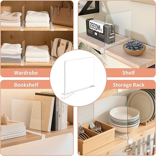 Miniatura 7 de Paquete de 10 separadores de estantes transparentes para armarios, separadores acrílicos para estantes, divisores de estantes de armario para