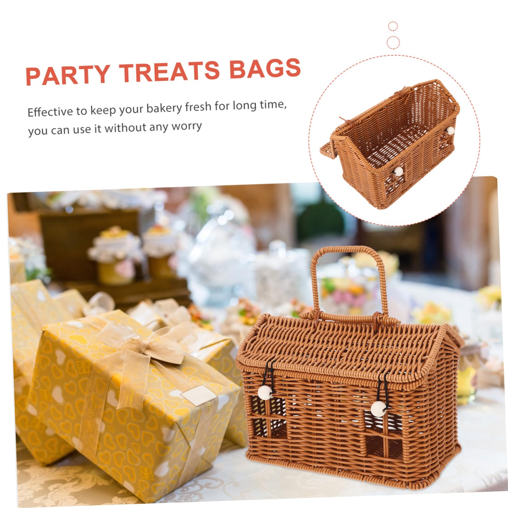 Cesta Decorativa de Imitación Ratán con Tapa y Asa Diseño Forma de Casa Ligera y Resistente para Snacks y Organización Escritorio o Sala de Estar