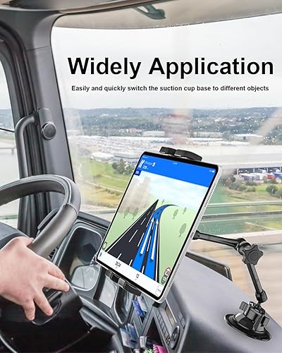 Miniatura 5 de woleyi Soporte de tableta de camión resistente brazo de metal Soporte de tableta con ventosa para parabrisas de tableta, para camionesvehículos,