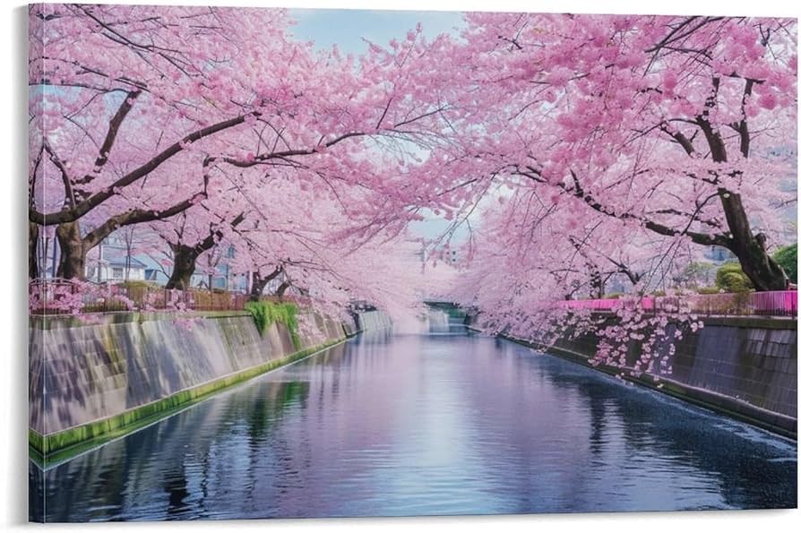 Amazon.co.jp: 絵画 春には川沿いに咲く桜インテリア 絵画 美しい自然