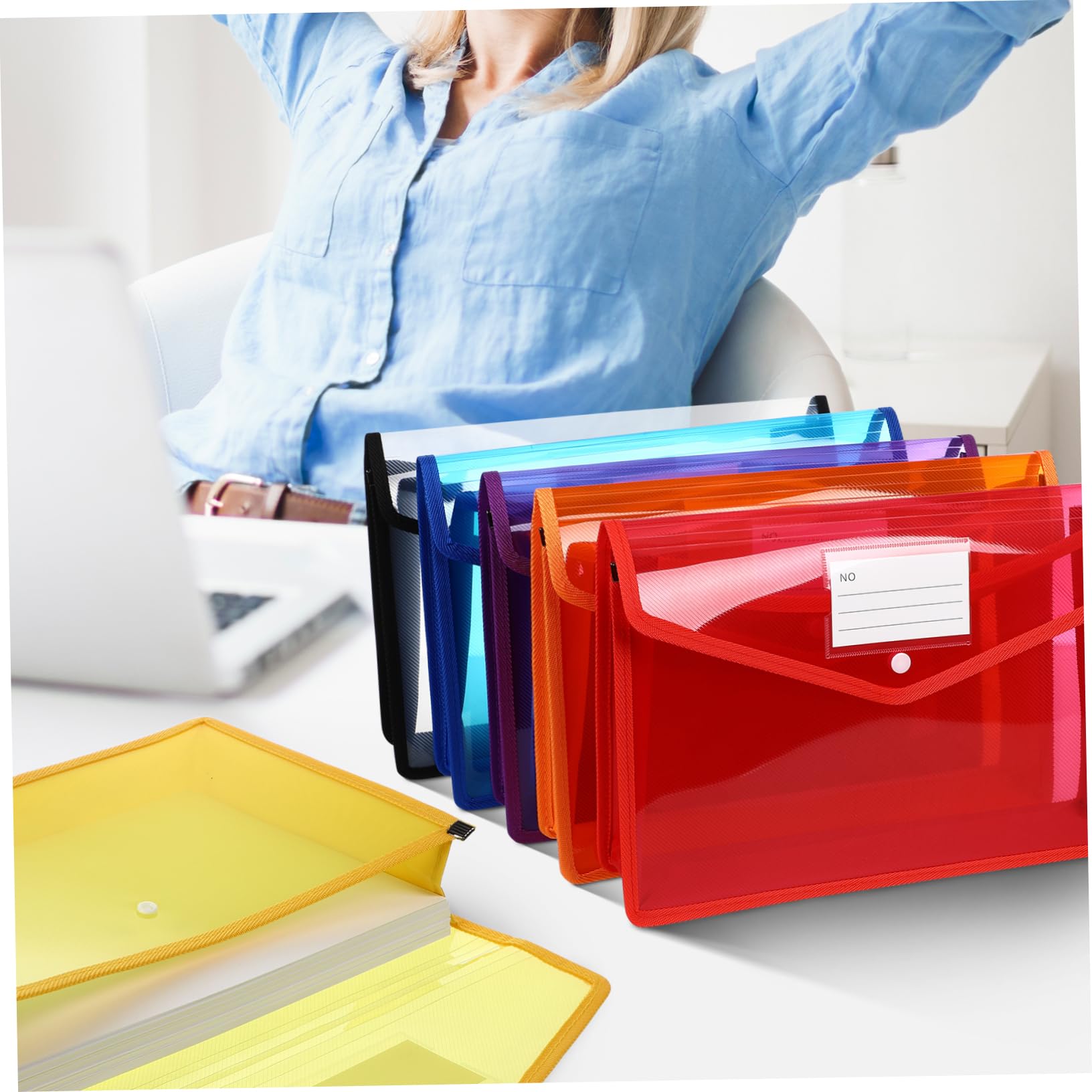 7 Pezzi Cartelline Trasparenti in Plastica PP con Chiusura Bottone Organizer Documenti Spesse e Resistenti per Ufficio Scuola e Casa Buste Documenti Colorate
