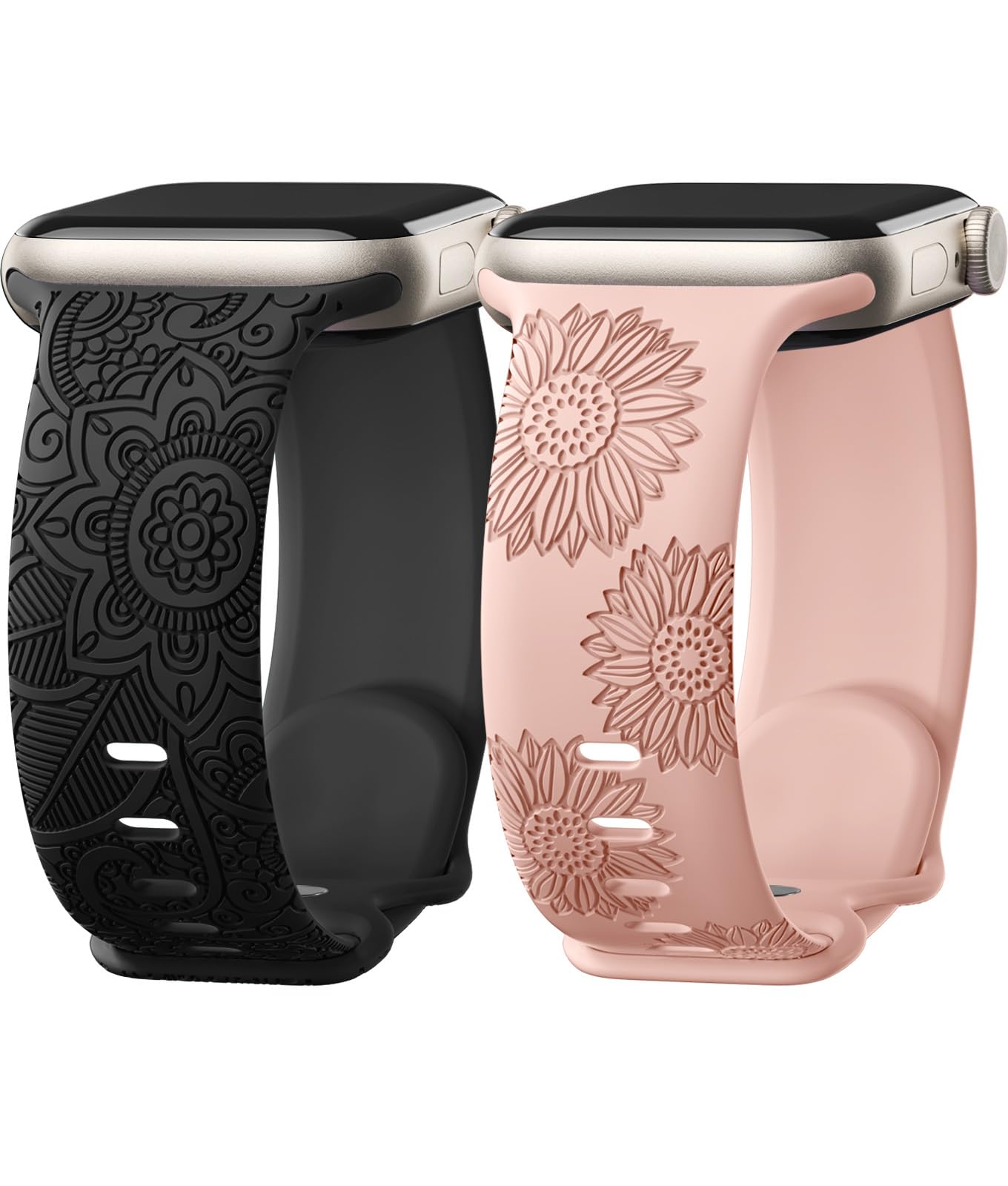 Odbeai Floral Engraved Band Compatible with Apple Watch Bands for Women 38mm 40mm 41mm 42mm 44mm 45mm 46mm 49mm,Soft Silicone Cute Sport Strap for