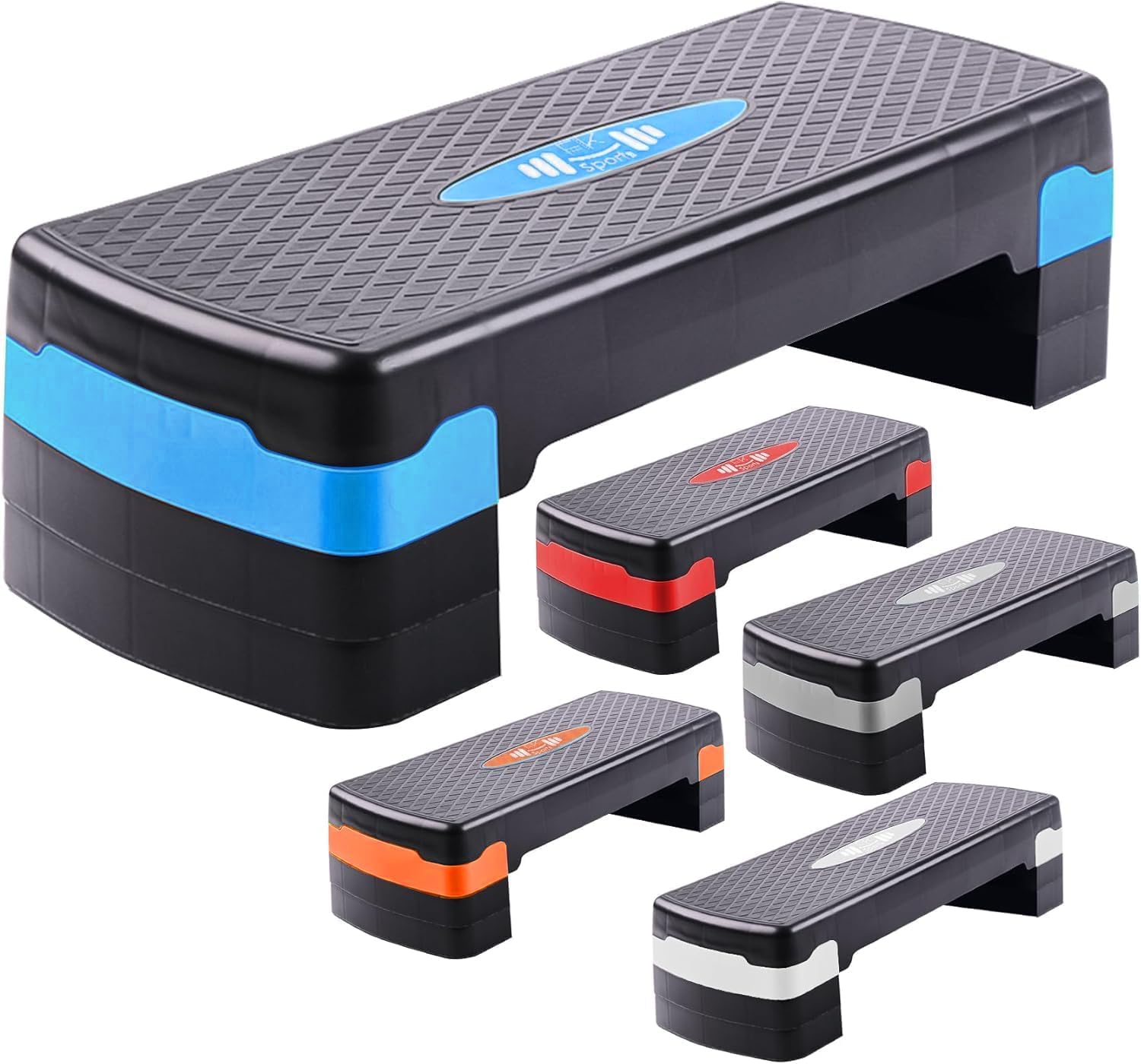 FK Sports Steppers for Exercise & Workout - 2 to 5 (10, 15, 20, 25 & 30 CM) Levels of Adjustable Height Aerobic Step - Exercise Step for Home & Gym, Indoor & Outdoor Mini Stepper (3 Levels Blue)