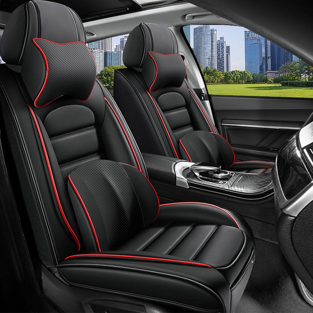 CVQAZ Car Seat Covers for Dodge Durango 2004-2024 2025 Durable Leather Seat Cover Waterproof Anti-Slip Seat Covers All Weather Car Seat Automotive Seat Protector(2 Seats,Black&Red-Deluxe)