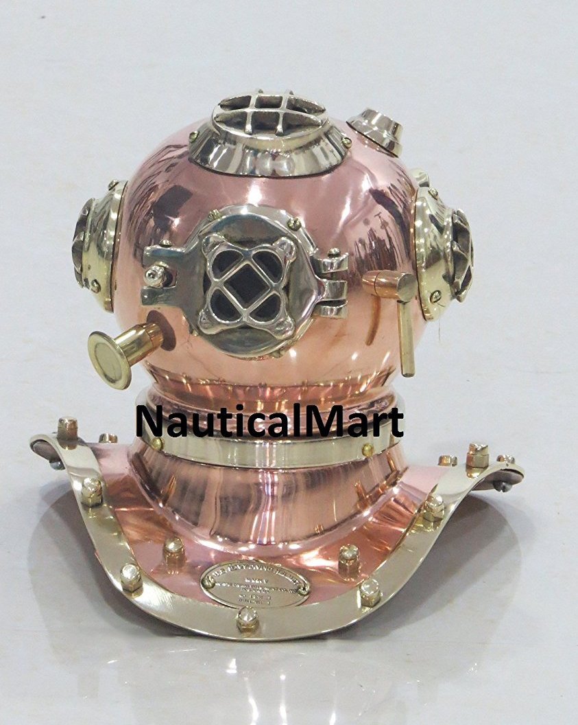 Copper Brass Antique Marine Mini Diving Helmet Mark Us Navy Nautical Replica