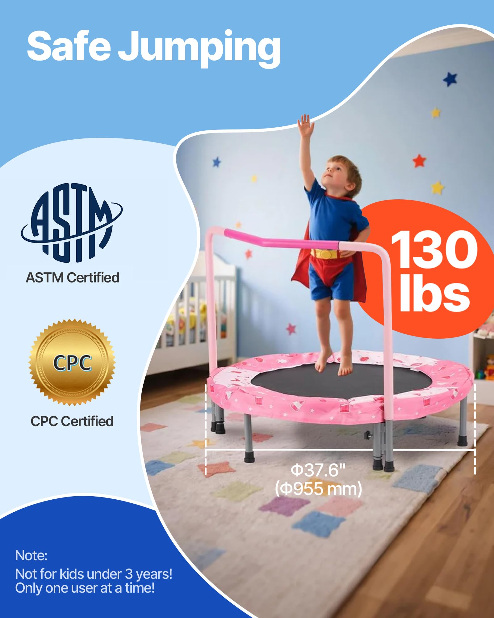 VEVOR Trampolín para Niños para Interiores y Exteriores, Mini Trampolín Plegable con Asa, Trampolín de Rebote para Niños y Niñas de 3 Años en Adelante, para Actividades Divertidas, 955 x 750 mm, Rojo