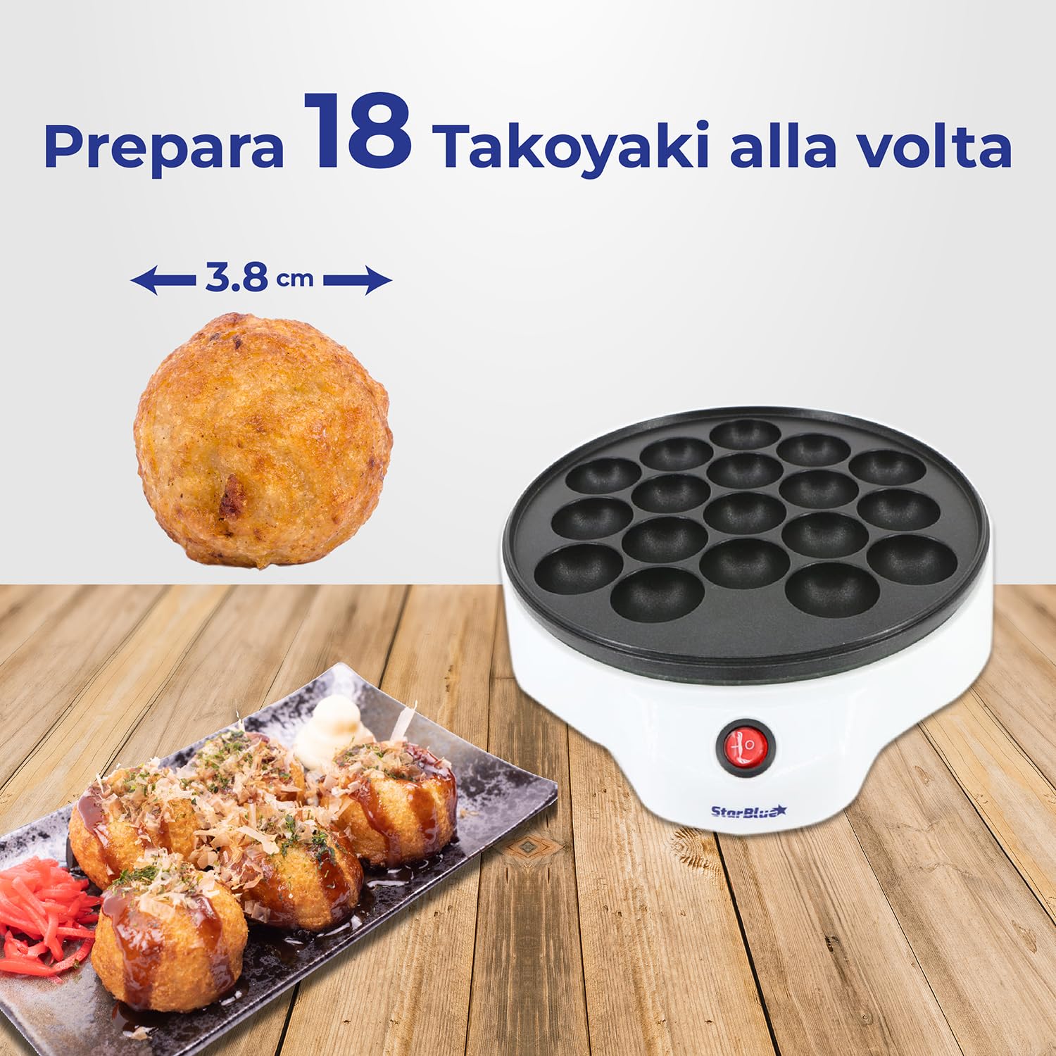 StarBlue Macchina per Takoyaki Elettrica 650W 220-240V 50/60Hz Spina Europa