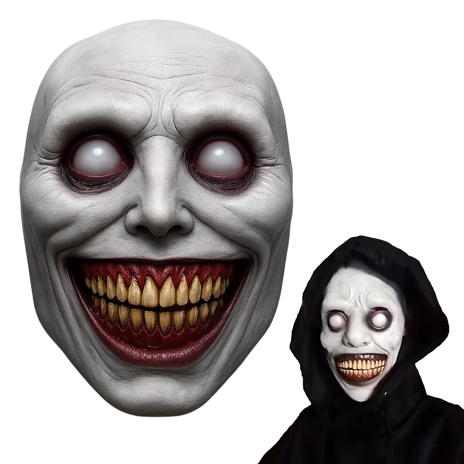 YTLSDHF 1 Smiling Exorcist Halloween Mask - Creepy Horror Evil Face Latex Full Head Skull Helmet for Cosplay Props and Themed Parties, Creepy Horror Face Mask for Halloween Costumes