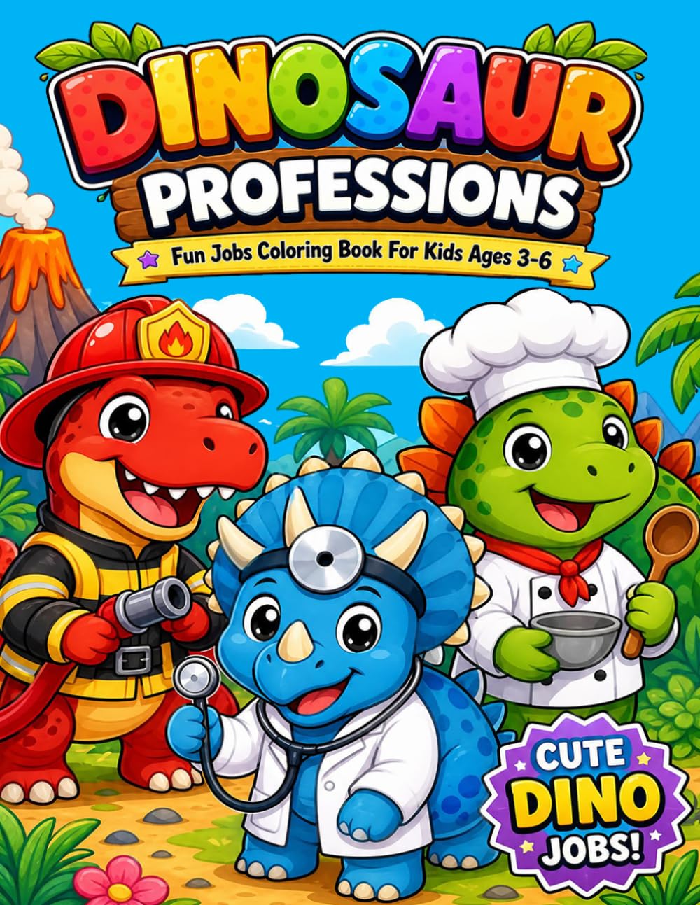 Dinosaurs Professions: Fun Jobs Coloring Book for Kids Ages 3-6