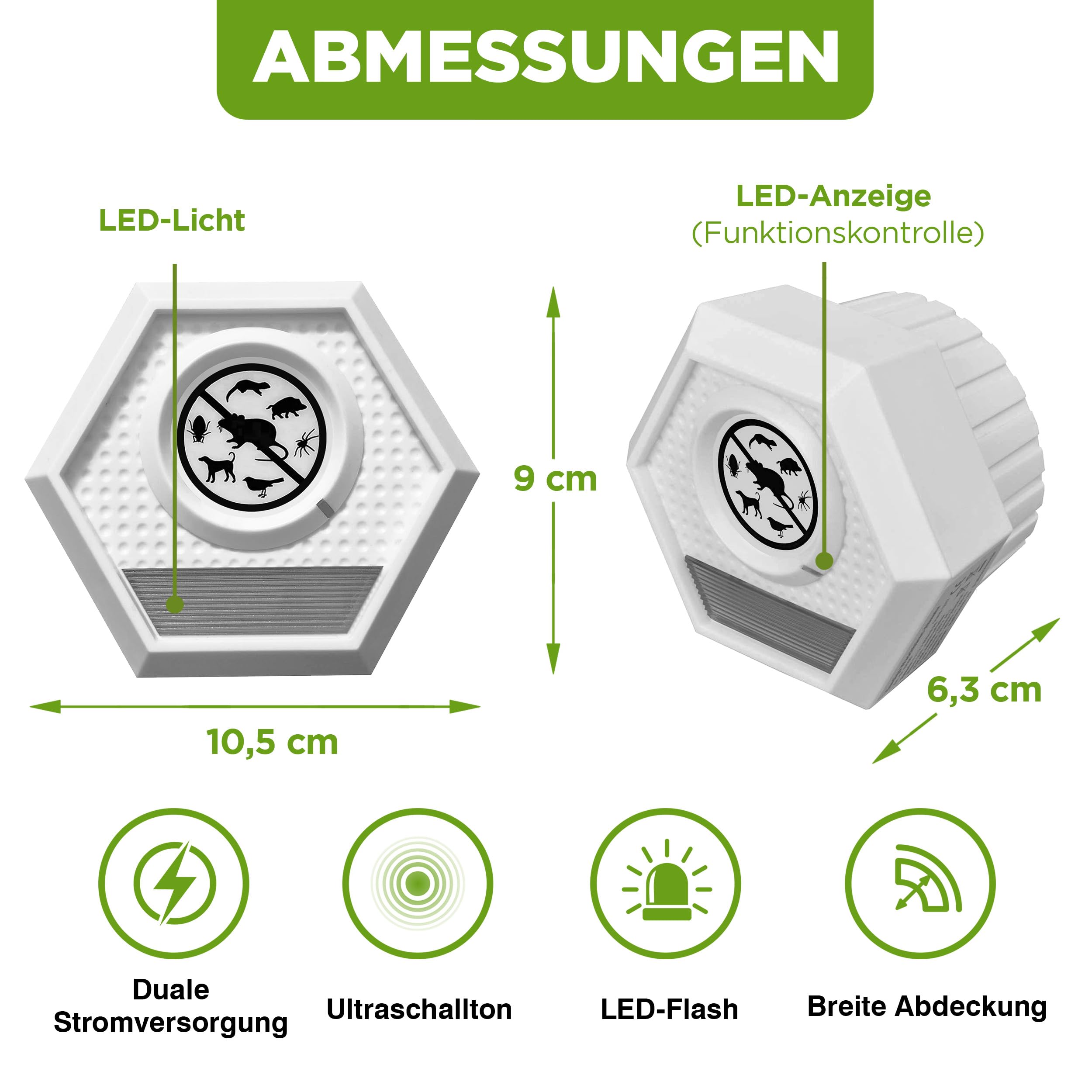 ISOTRONIC Ultraschall Mäuseabwehr zum Mäuse & Ratten vertreiben – Schädlingsvertreiber mit Ultraschall & Lichtblitz – Mäuseschreck ohne Gift & Mausefalle – 100m² Wirkungsbereich (1 Stück)