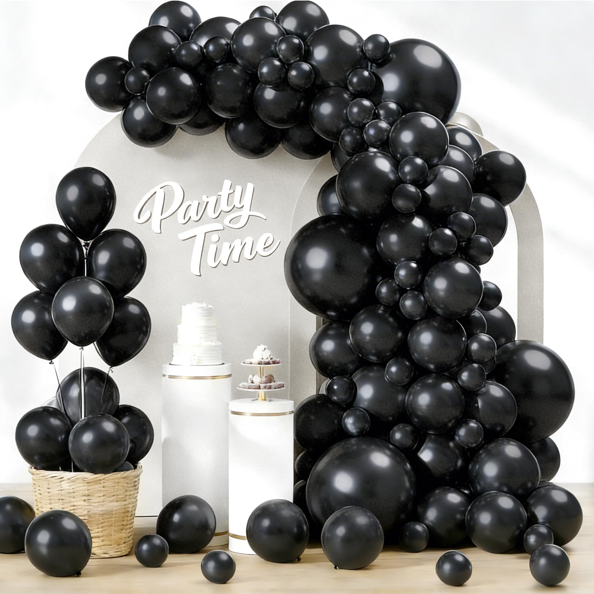 Black Balloons, 102pcs Black Balloon Arch Kit, Latex Balloons, 18 12 10 5 Inch Different Sizes Balloon Garland, Ideal for Halloween, Birthday, Graduation, Hen Party, Funeral Event Decorations