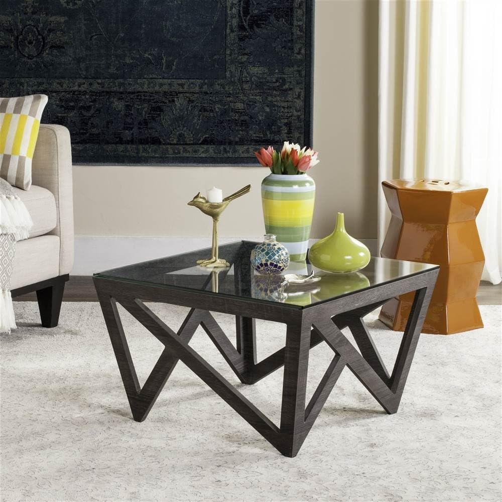 Safavieh Home Collection Radley Dark Grey Geometric Glass Top Square Coffee Table