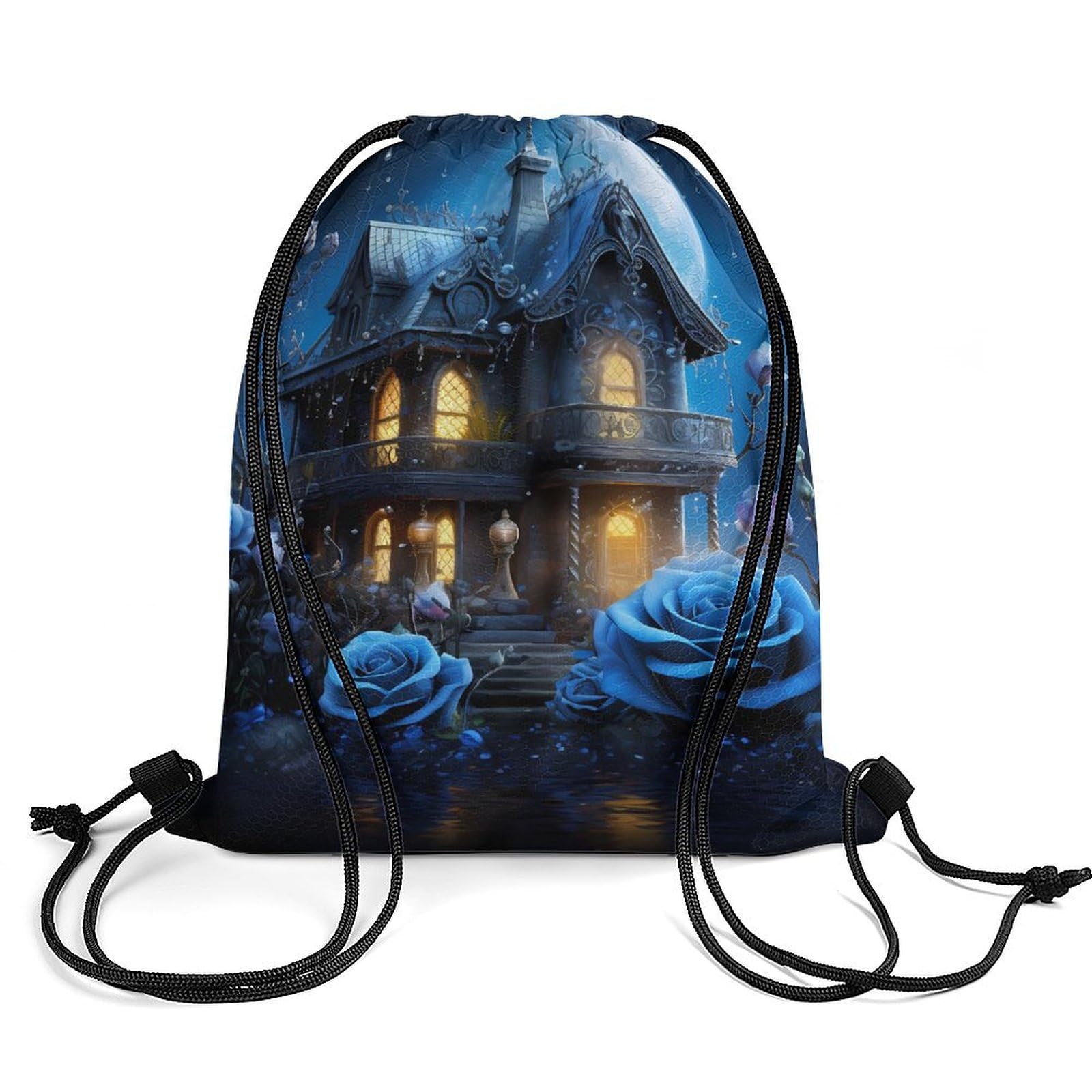 Blue Rose Cottage Drawstring Backpack Durable Sport Gym Bags Daypack for Men Women 35 * 42cm