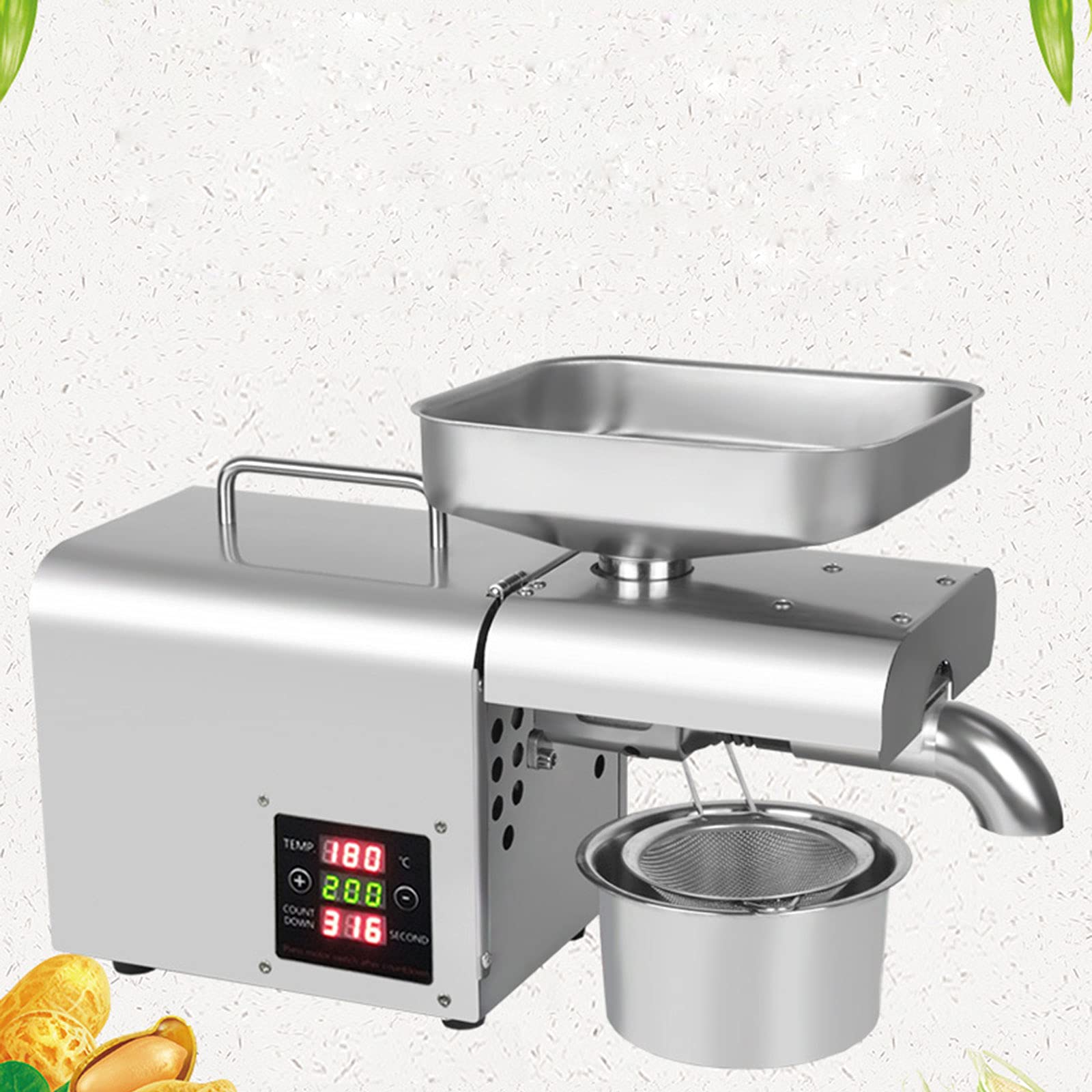 110V Oil Press Machine Heavy Duty Commercial Oil Machine Automatic Oil Expeller Extractor 600W Stainless Steel Oil Extractor Electric Oil Making Machine for Home Oil Maker