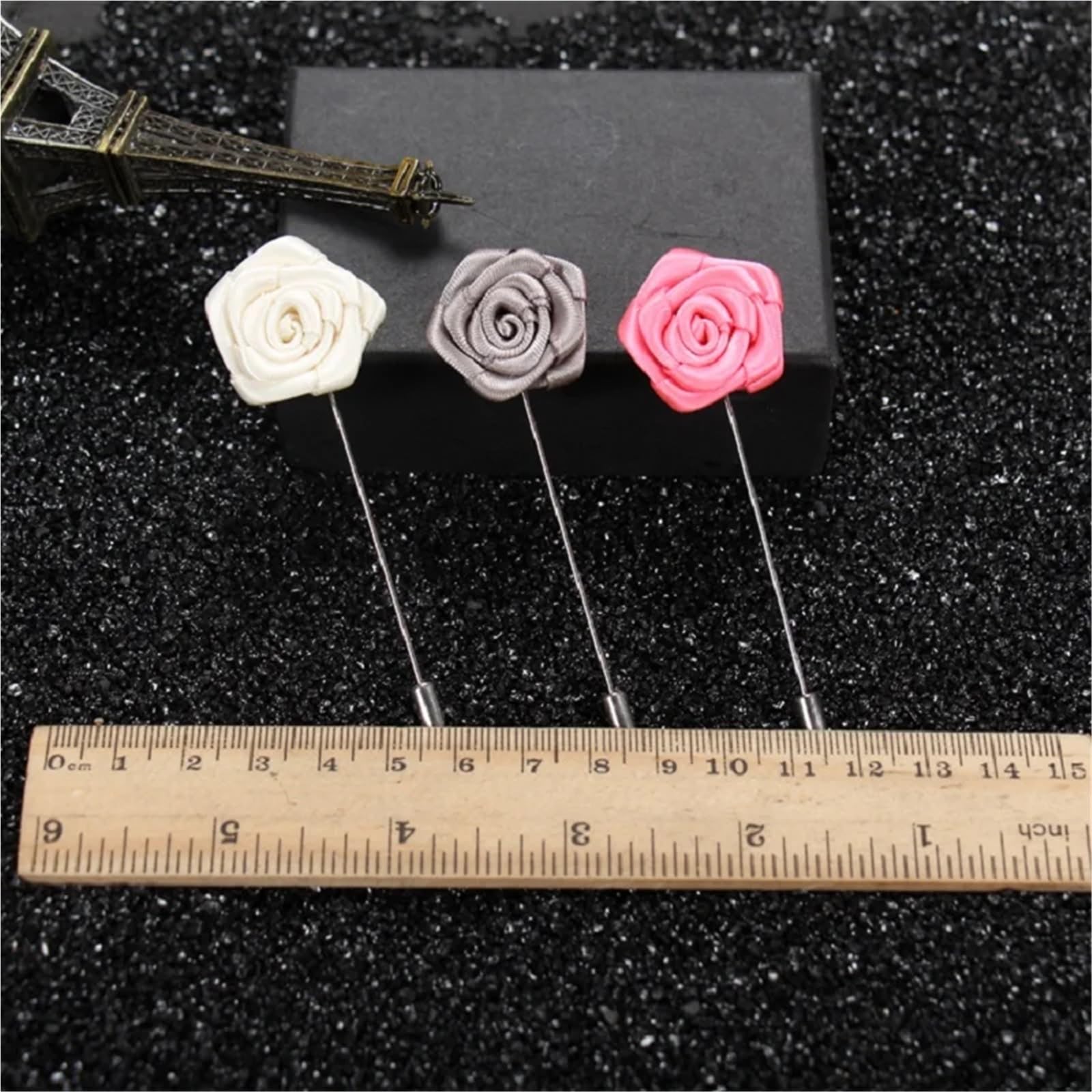 19pcs Suit Brooch Pins Brooches Wedding Handmade Ribbon Rose Flower Button Stick