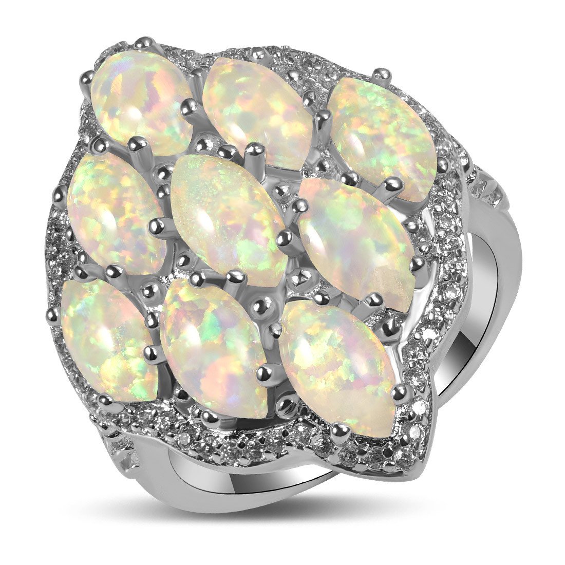White Fire Created Opal Zircon 925 Sterling Silver Filled Engagement Wedding Party Ring Size 5-11