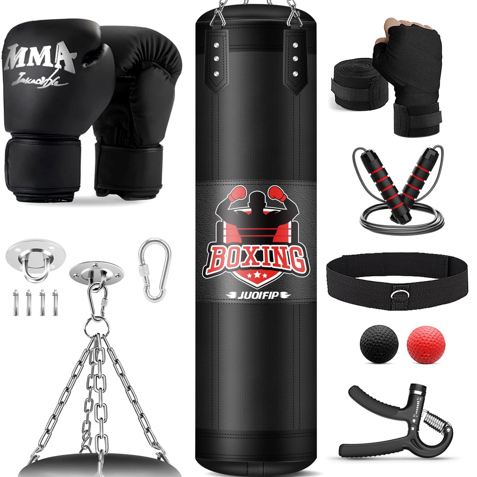 Boxsack Set Ungefüllt - Oxford-Stoff Mit Handschuhen, Wraps, Kette & Haken Für Kampfsport Training