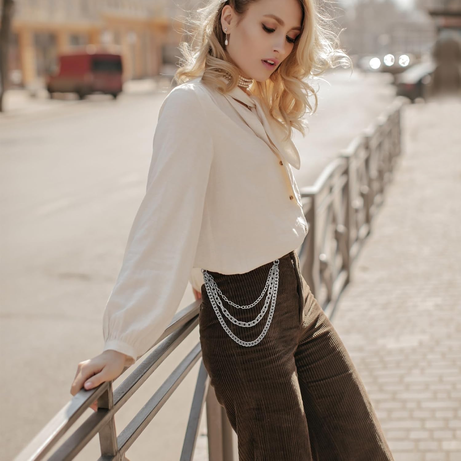 Grevosea Silver Wallet Chain, Heavy Duty Hip Hop Pants Chain for Men Women 3-Layer Metal Punk Wallet Chains Purse Chain for Jeans Belt Clothing Goth Accessories - Image 4