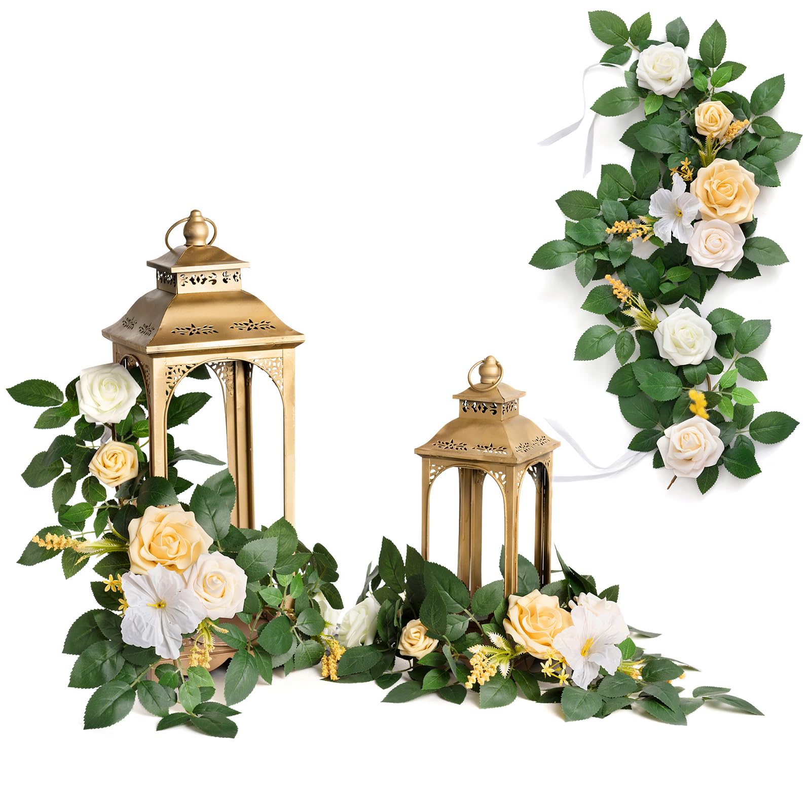 Ling's Moment 2ft Handcrafted Flower Garland,Rose Flower Garland Floral Arrangements for Wedding Table Centerpieces/Floral Table Runner/Lantern Decorations(Pack of 6 pcs,Lanterns are not Included)