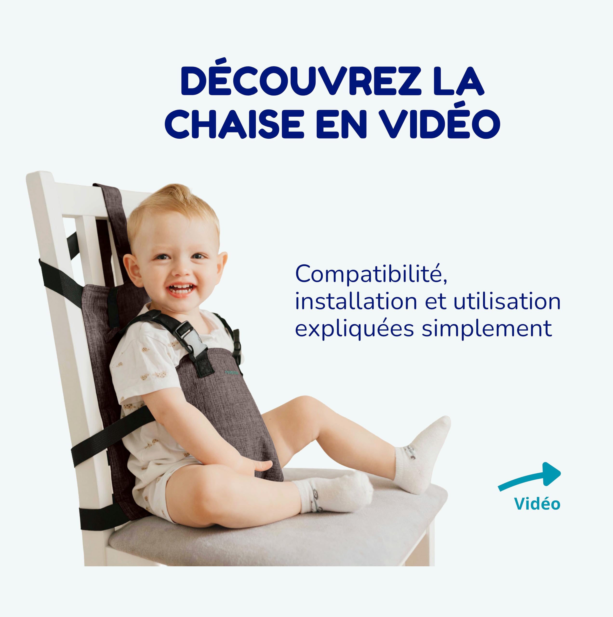 Chaise Nomade Bebe Sécurisée et Ultra Compacte, Siège Bébé Repas Voyage Pliable et légère, Rehausseur Chaise Haute, Harnais Ajustable lavable pour Sorties, Restaurant, Vacances, enfant de 6 à 36 mois