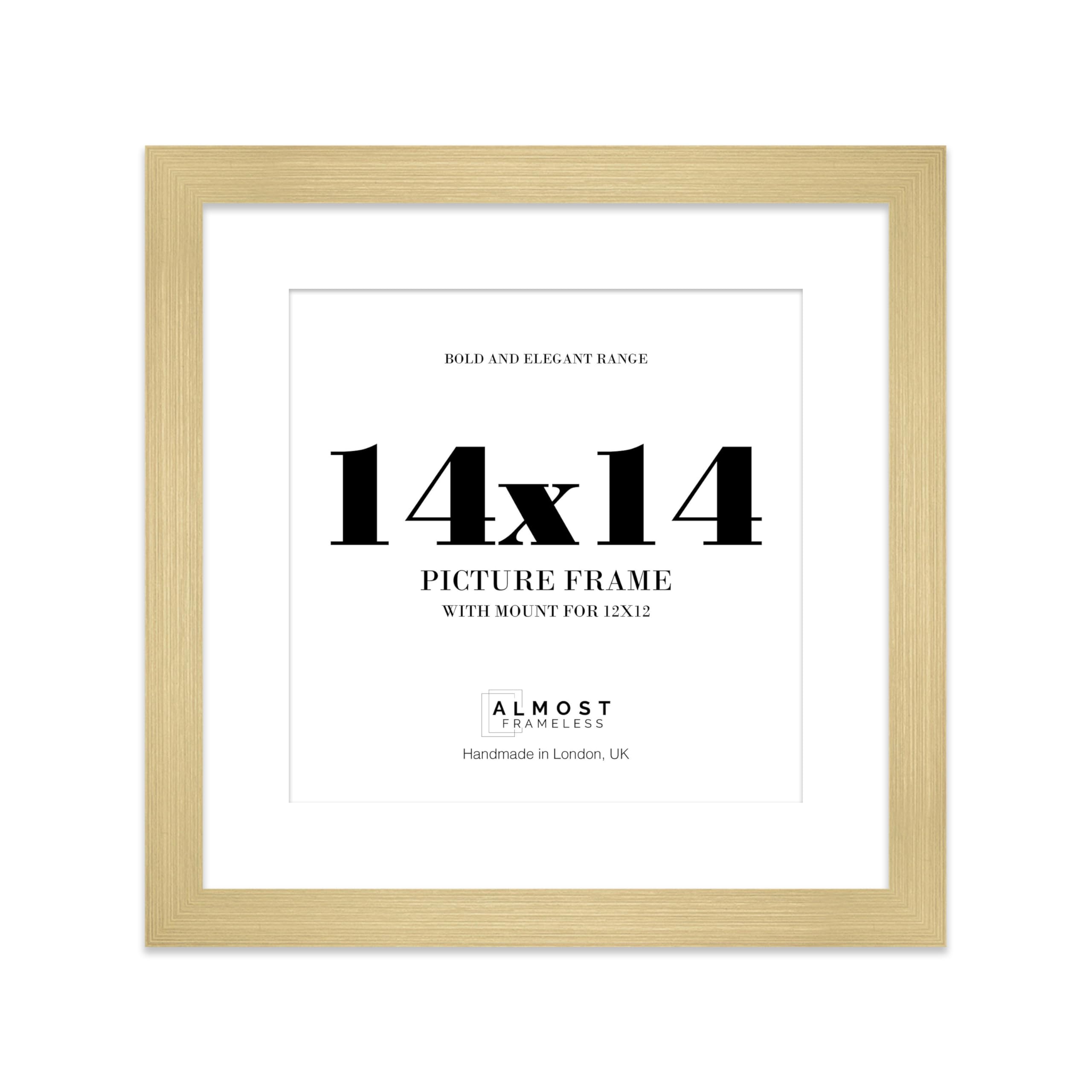14x14" Gold Square Frame With Mount for 12x12" Pictures 28mm Edge Frame Display with Wall Hooks, 1 Pack